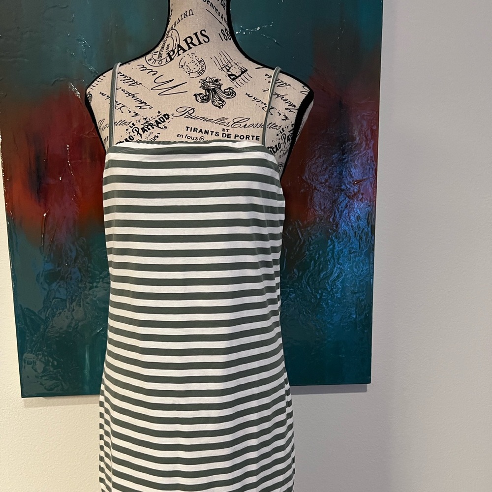 NEW spaghetti straps green and white striped summer dress